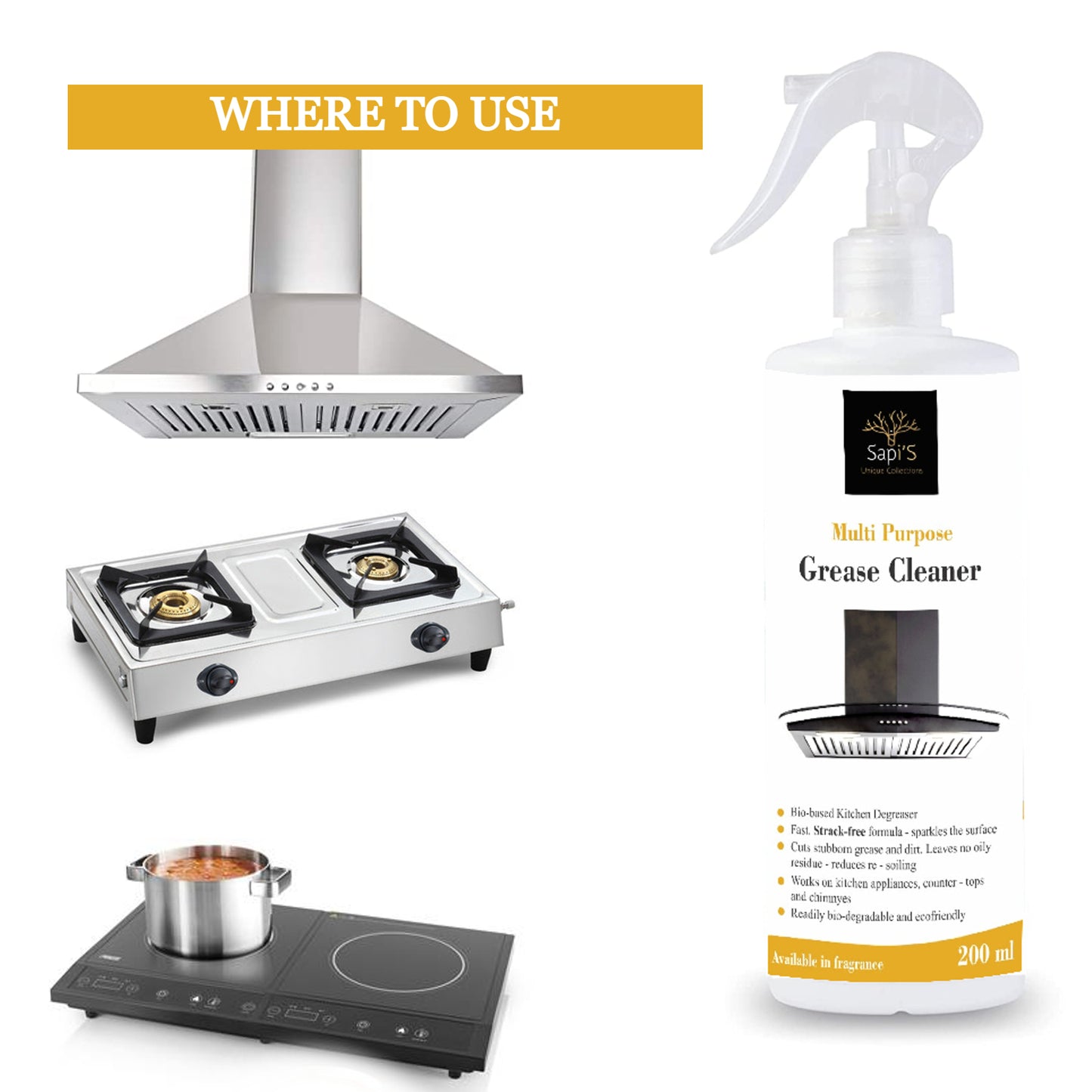 Sapi’S Multi-Purpose Grease Cleaner – 200 ml | Powerful Kitchen Oil & Stain Remover - Sapi'S Crafterina