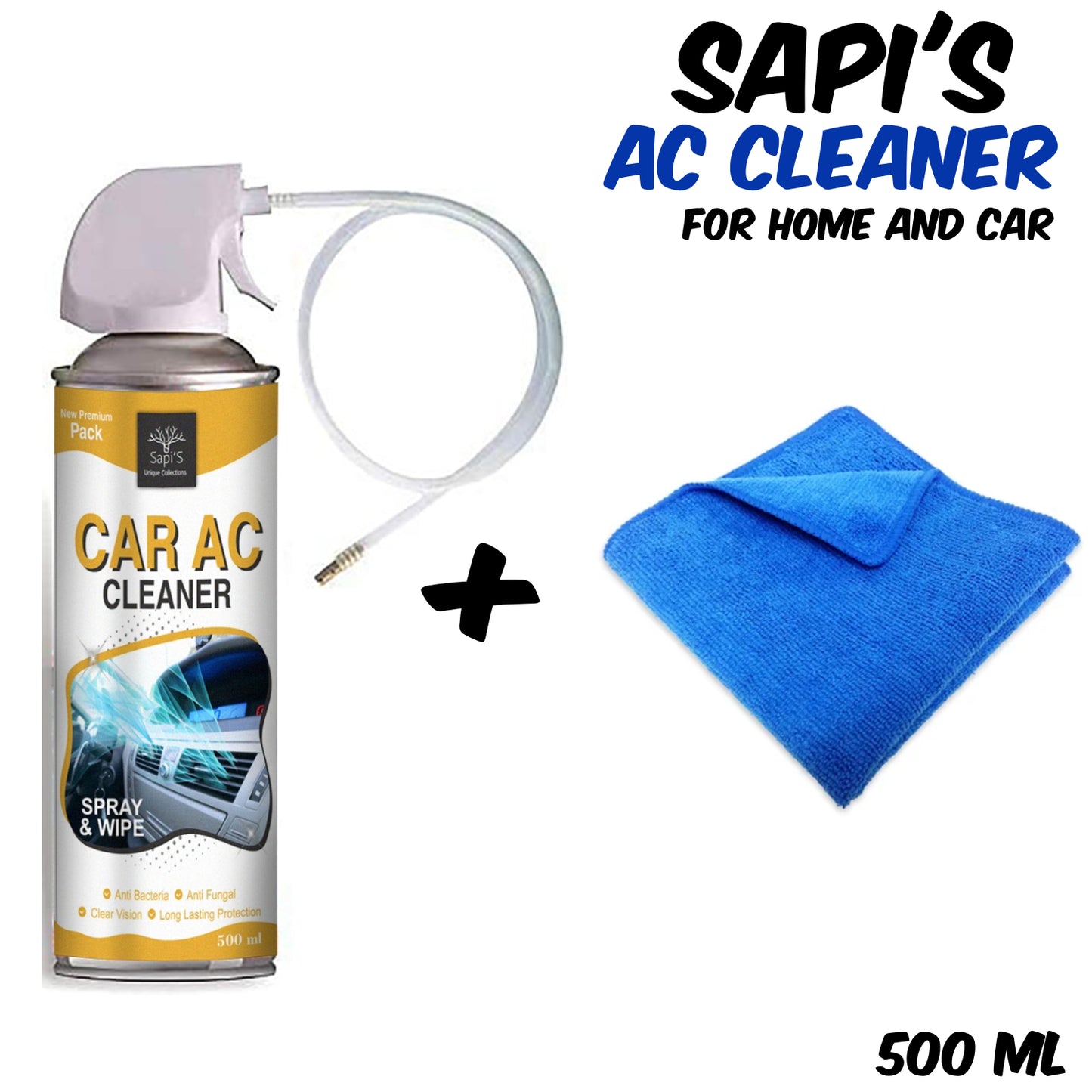 Sapi’S AC Cleaner Foam Spray – 500 ml + Microfiber Cloth | Home & Car AC Deep Cleaning Kit - Sapi'S Crafterina