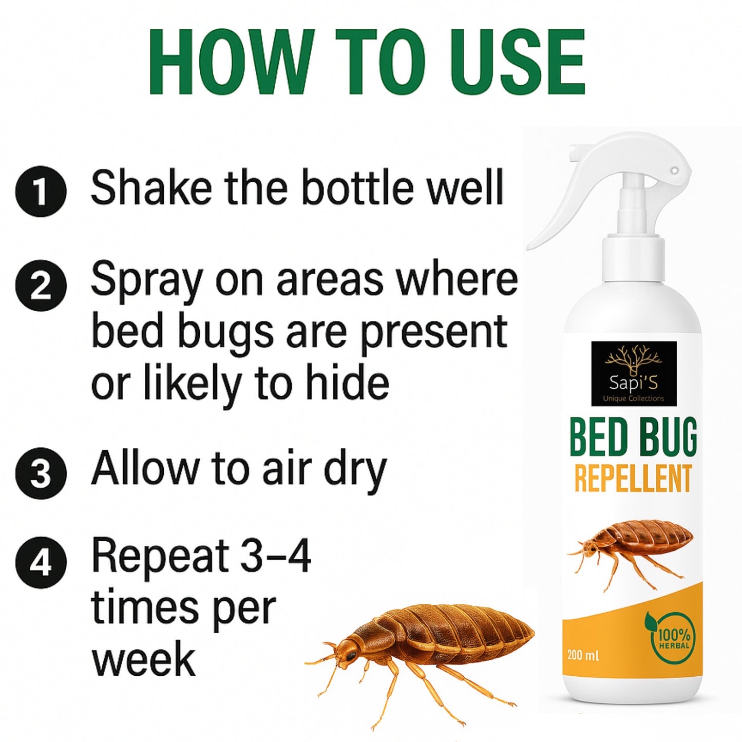 Sapi'S Bed Bug Repellent Spray 200 ml Pack 1