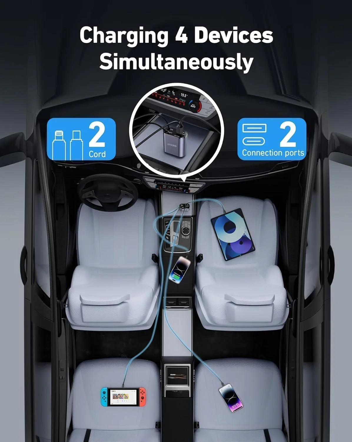 Gazotronics Car Fast Charger 4 in 1, 120 Watt, With Screen (Pack of 1) - Sapi'S Crafterina