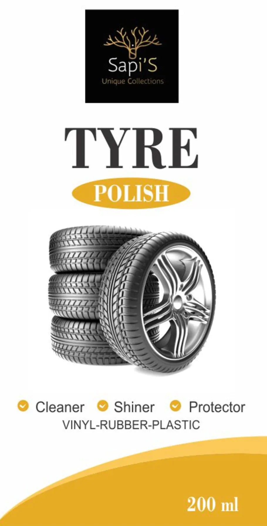 Sapi’S Tyre Polish 200ml – Instant Shine, Protection & Deep Cleaning for Tyres - Sapi'S Crafterina