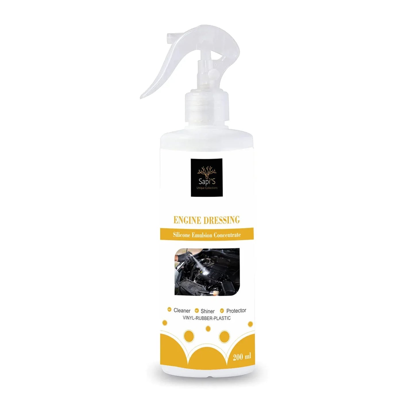 Sapi’S Engine Dressing – 200 ml | Silicone Emulsion Shine & Protection for Vinyl, Rubber & Plastic - Sapi'S Crafterina