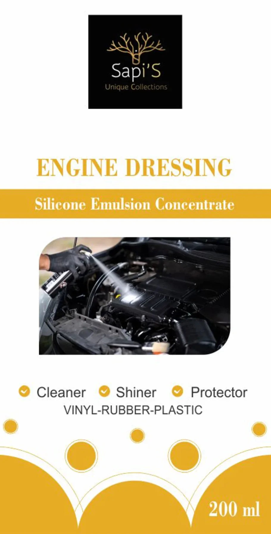 Sapi’S Engine Dressing – 500 ml | High-Gloss Silicone Emulsion for Engine Bay, Vinyl, Rubber & Plastic - Sapi'S Crafterina