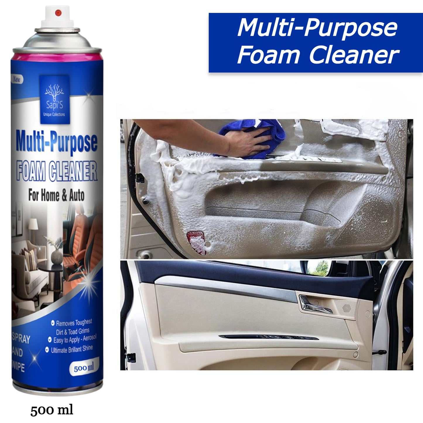 Sapi’S Multi-Purpose Foam Cleaner 500ml – Instant Deep Cleaning Spray for Home & Auto - Sapi'S Crafterina