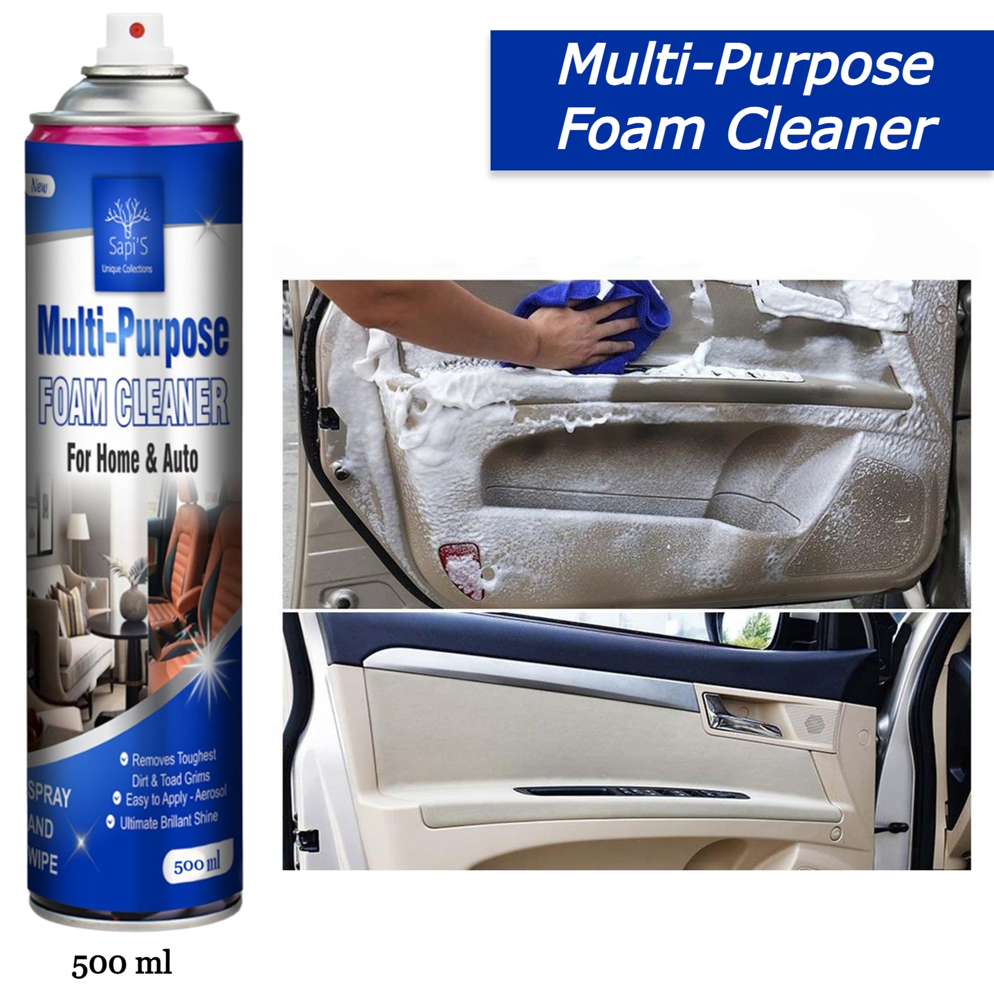 Sapi’S Multi-Purpose Foam Cleaner 500ml – Instant Deep Cleaning Spray for Home & Auto - Sapi'S Crafterina
