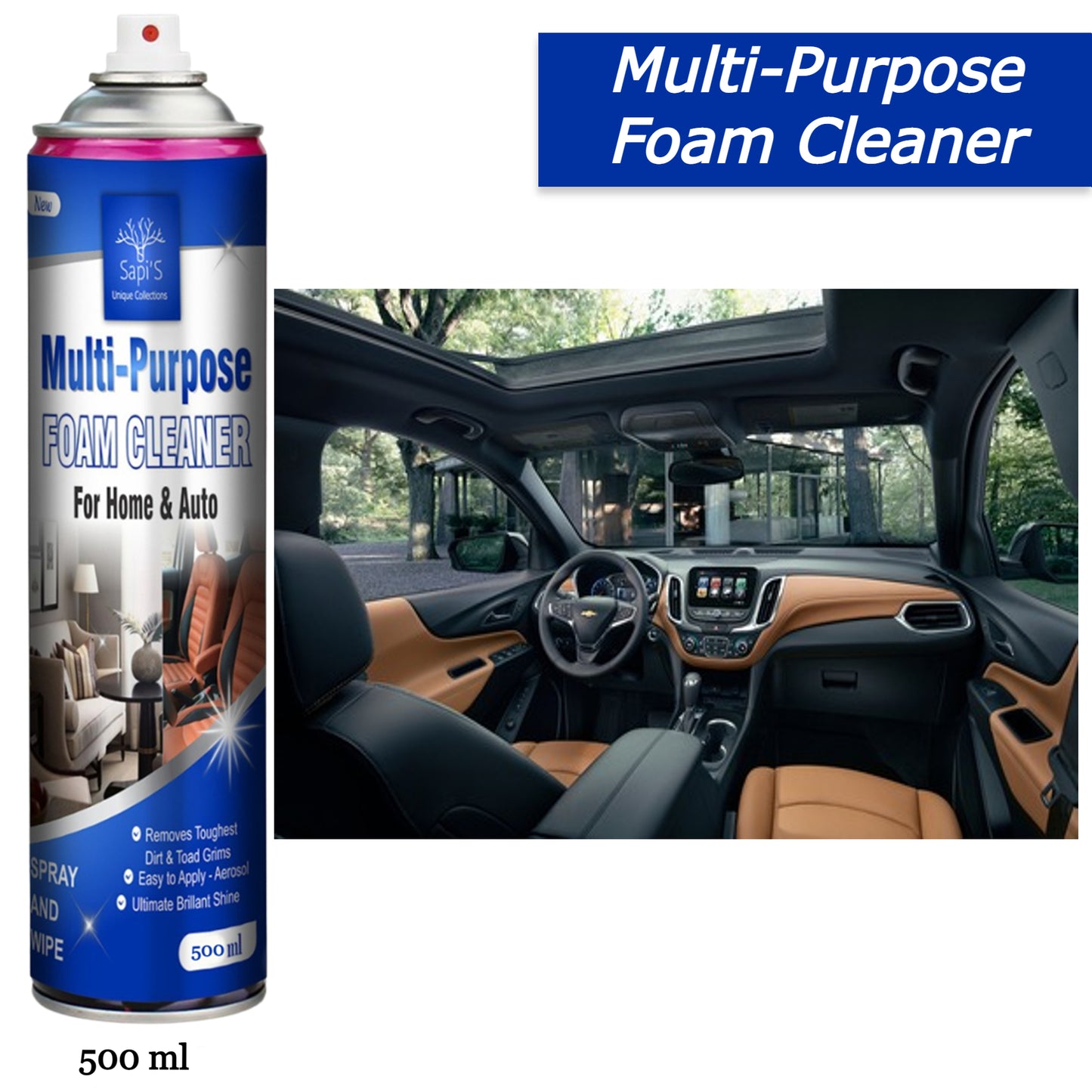Sapi’S Multi-Purpose Foam Cleaner 500ml – Instant Deep Cleaning Spray for Home & Auto - Sapi'S Crafterina