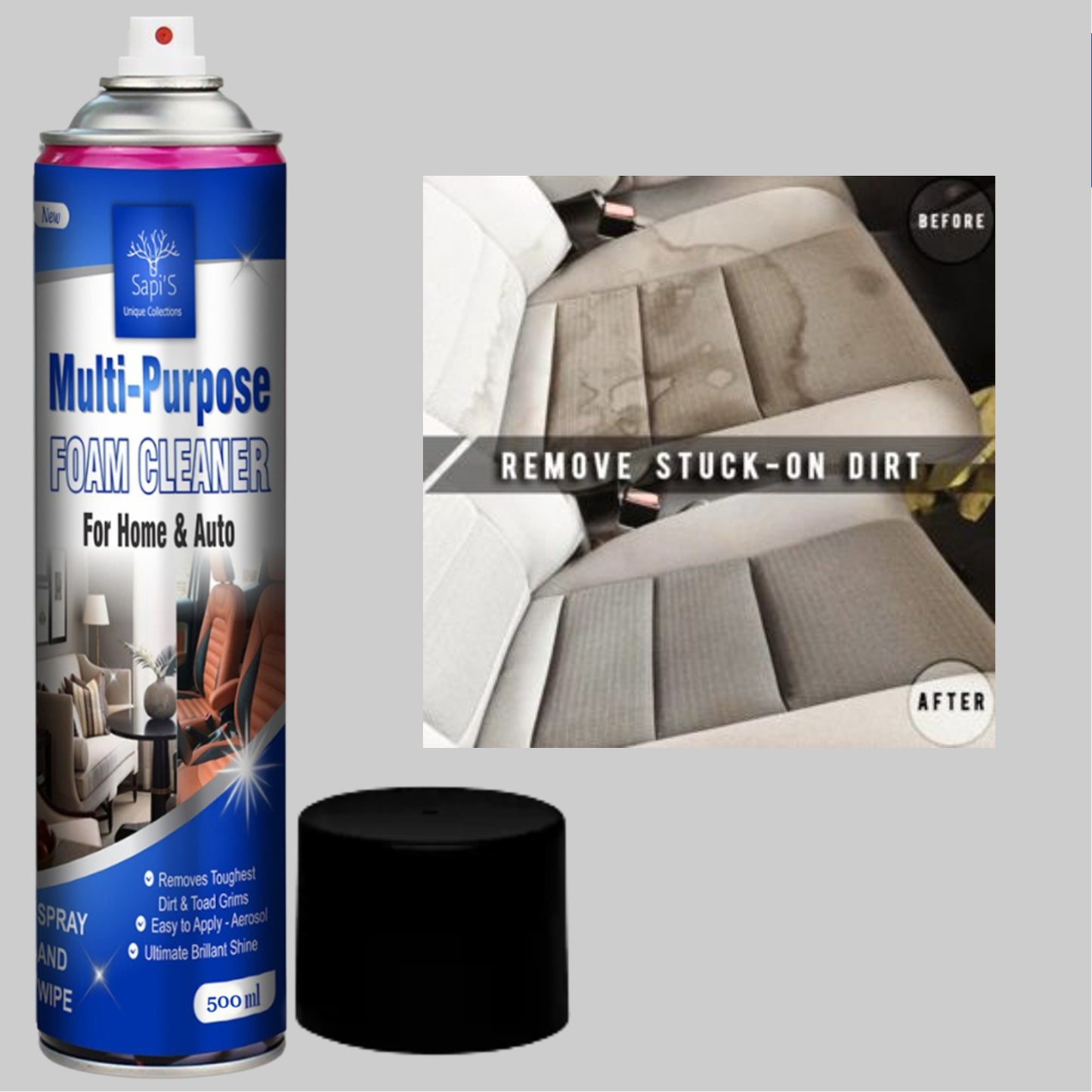Sapi’S Multi-Purpose Foam Cleaner 500ml – Instant Deep Cleaning Spray for Home & Auto - Sapi'S Crafterina