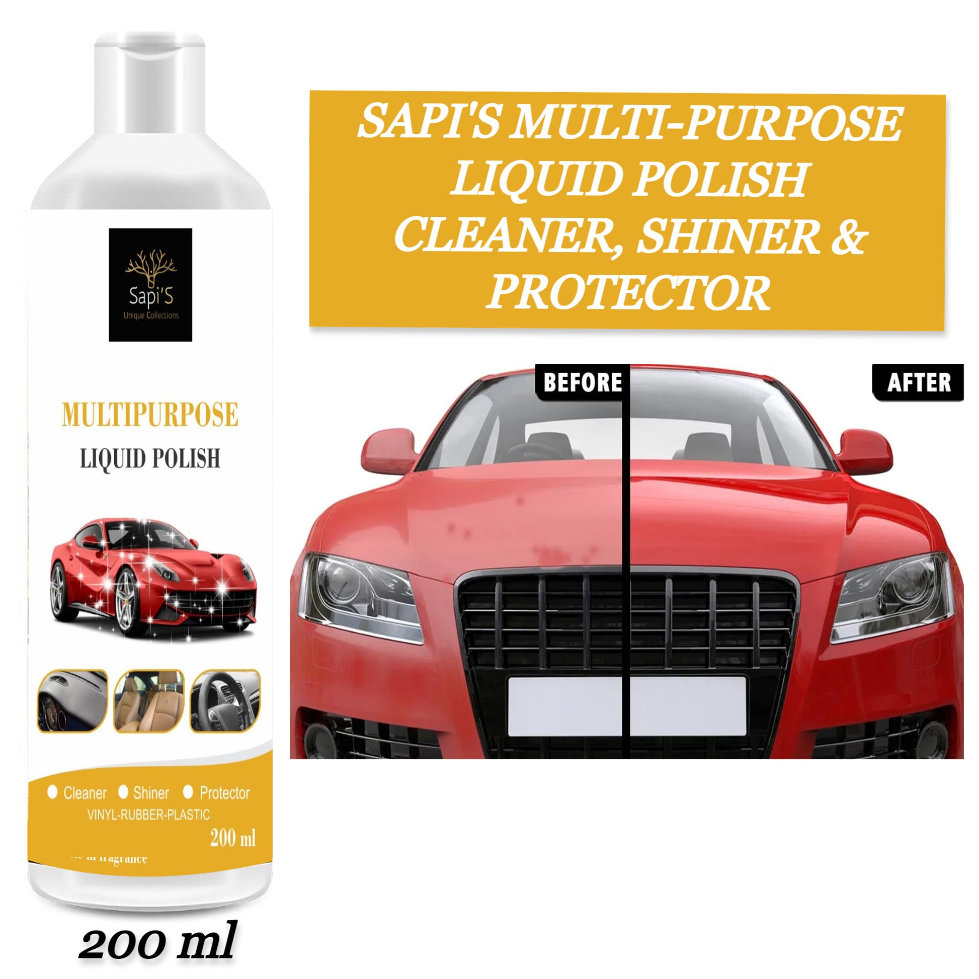 Sapi’s Multipurpose Liquid Polish – Cleaner, Shiner & Protector (200 ml) - Sapi'S Crafterina