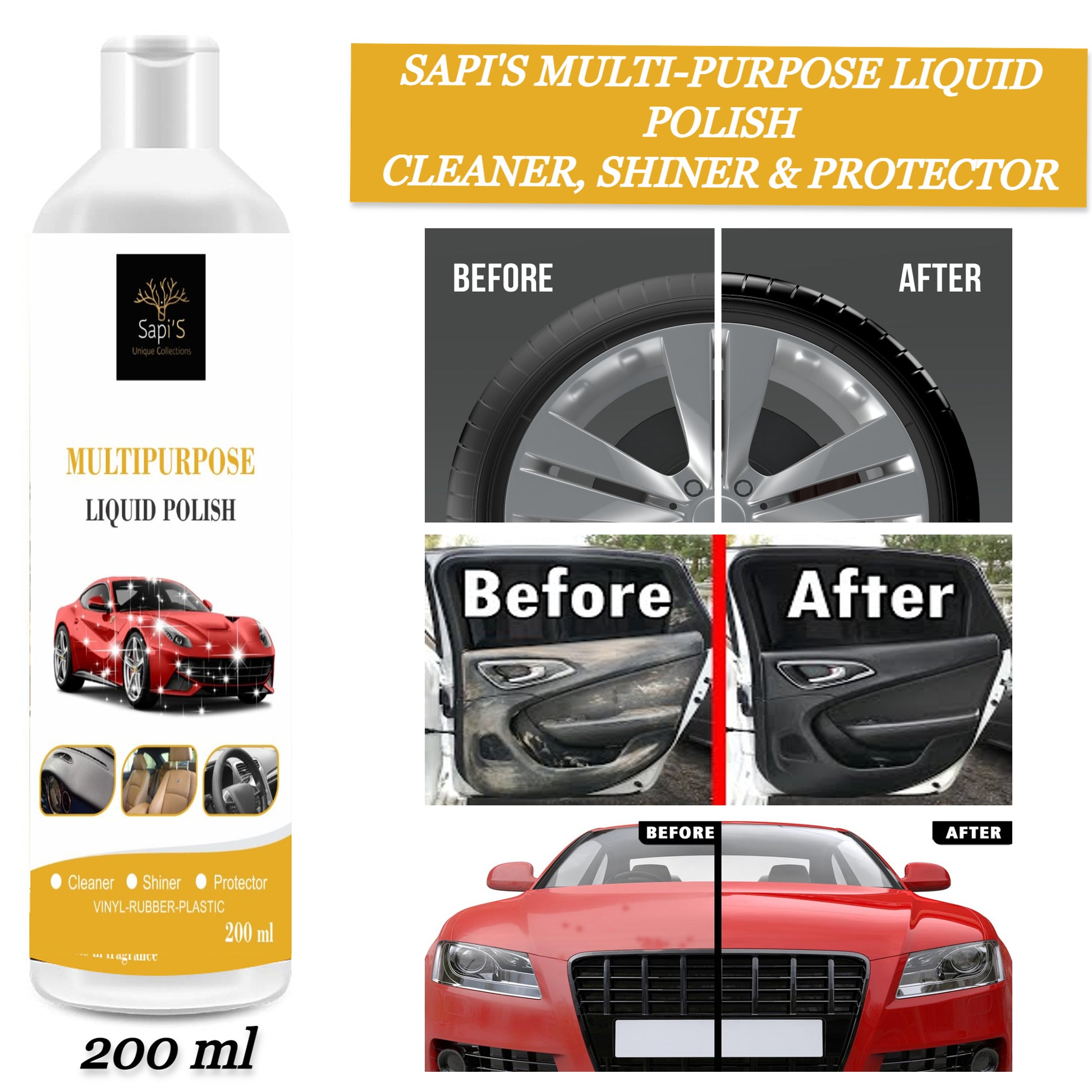Sapi’s Multipurpose Liquid Polish – Cleaner, Shiner & Protector (200 ml) - Sapi'S Crafterina