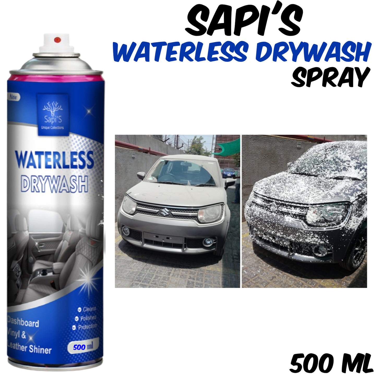 Sapi’s Waterless Drywash Spray – Instant Car Cleaning, Shine & Protection (500 ml)