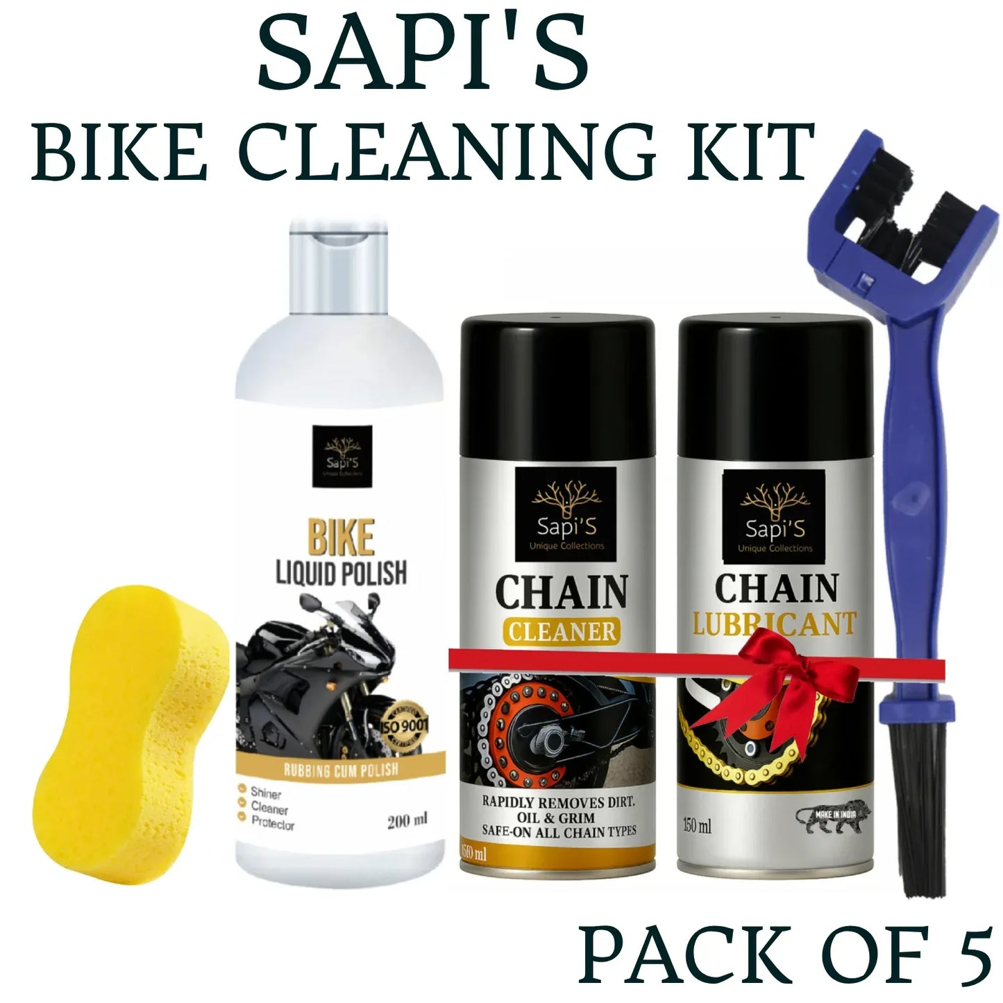 Sapi’s Bike Care Combo | Liquid Cleaner, Chain Cleaner, Chain Lube, Brush & Sponge - Sapi'S Crafterina