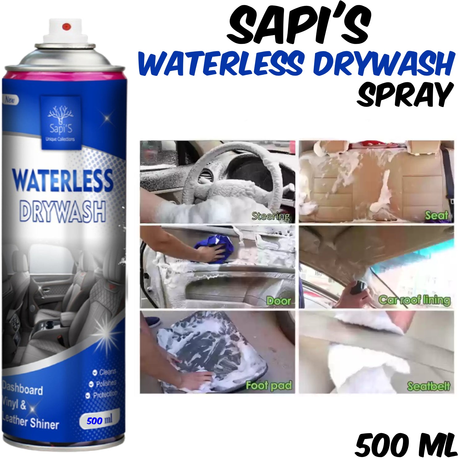 SAPI’S Waterless Drywash Spray – Instant Car Cleaning, Shine & Protection (500 ml) - Sapi'S Crafterina