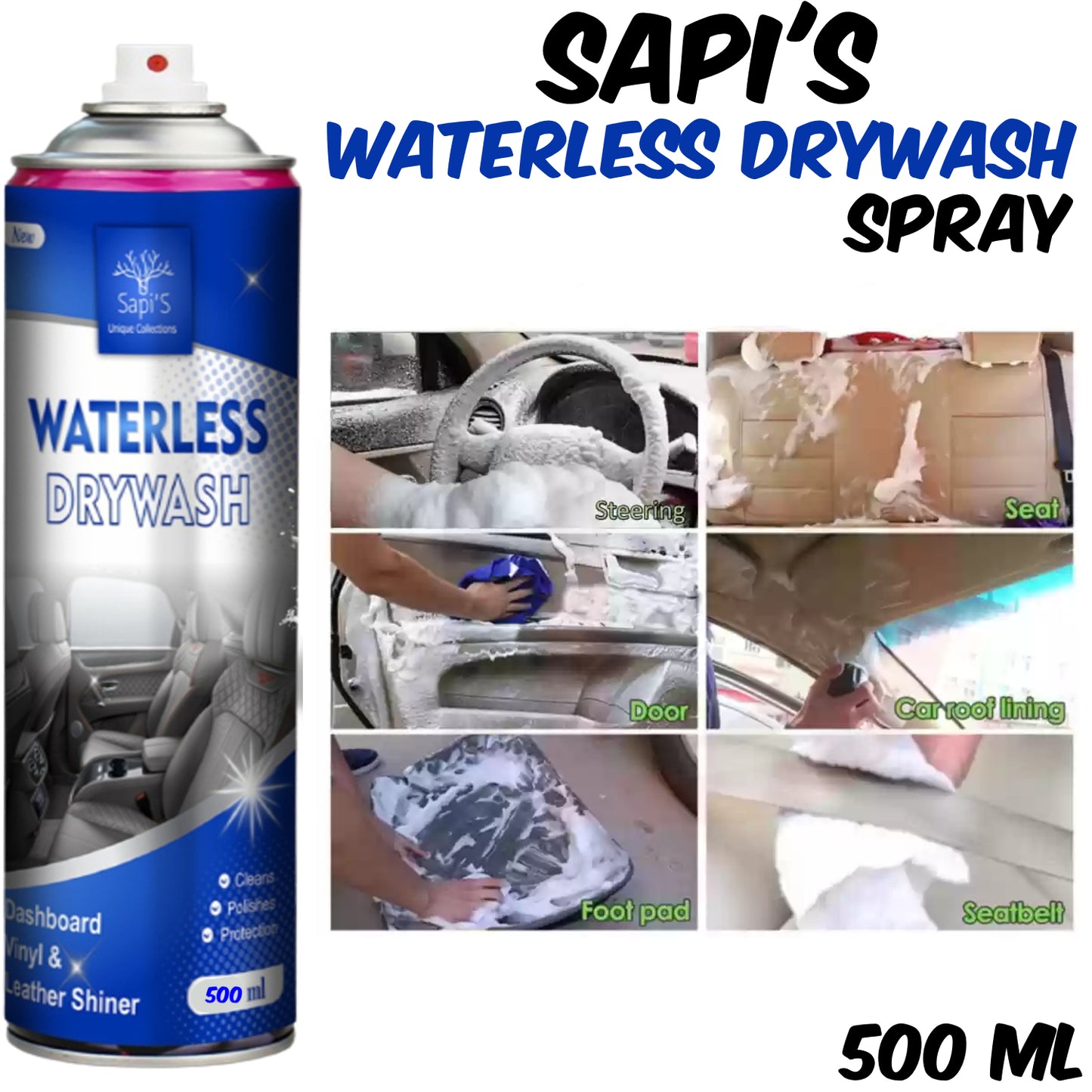 Sapi’s Waterless Drywash Spray – Instant Car Cleaning, Shine & Protection (500 ml)