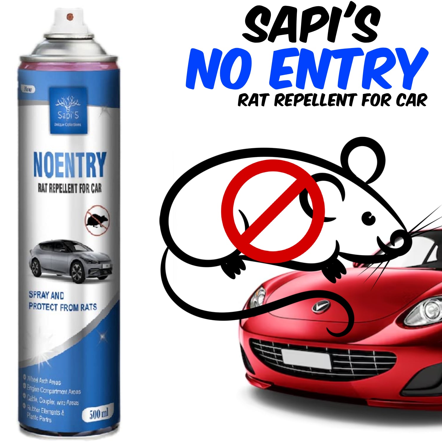 Sapi’S No Entry – Rat Repellent Spray for Car | Protect Engine & Wires | 500 ml - Sapi'S Crafterina