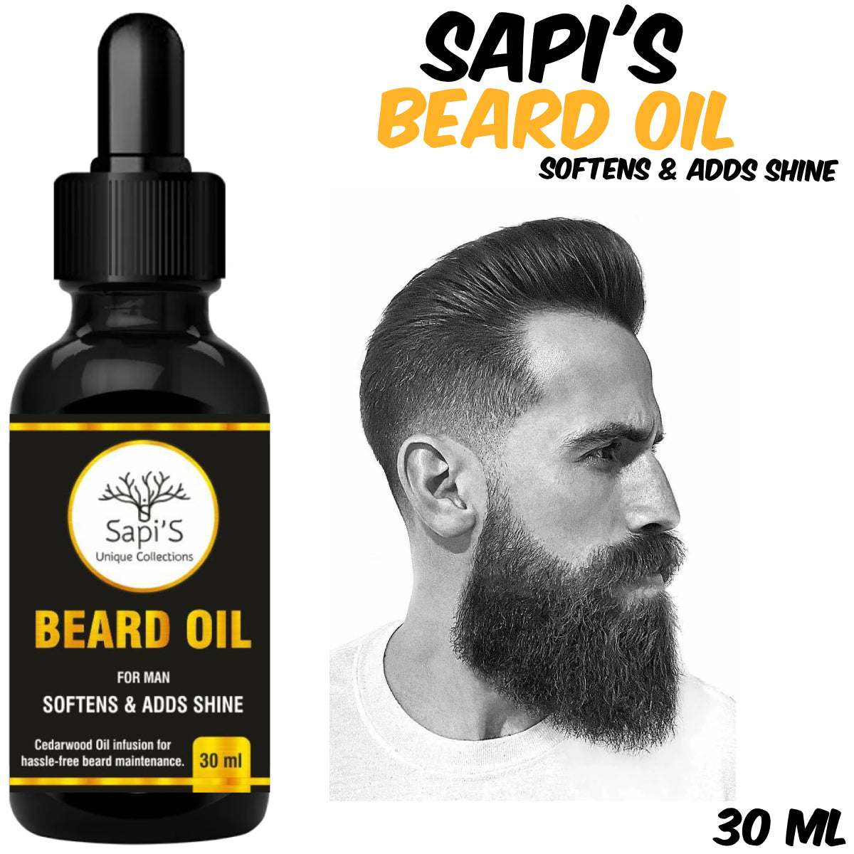 Sapi’S Beard Oil for Men – Cedarwood Infused | Softens, Nourishes & Adds Shine (30ml) - Sapi'S Crafterina