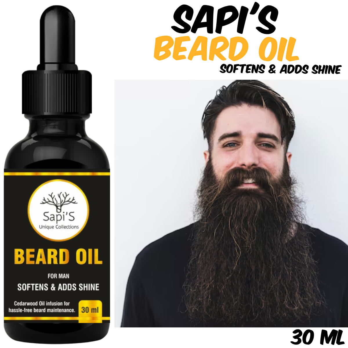 Sapi’S Beard Oil for Men – Cedarwood Infused | Softens, Nourishes & Adds Shine (30ml) - Sapi'S Crafterina