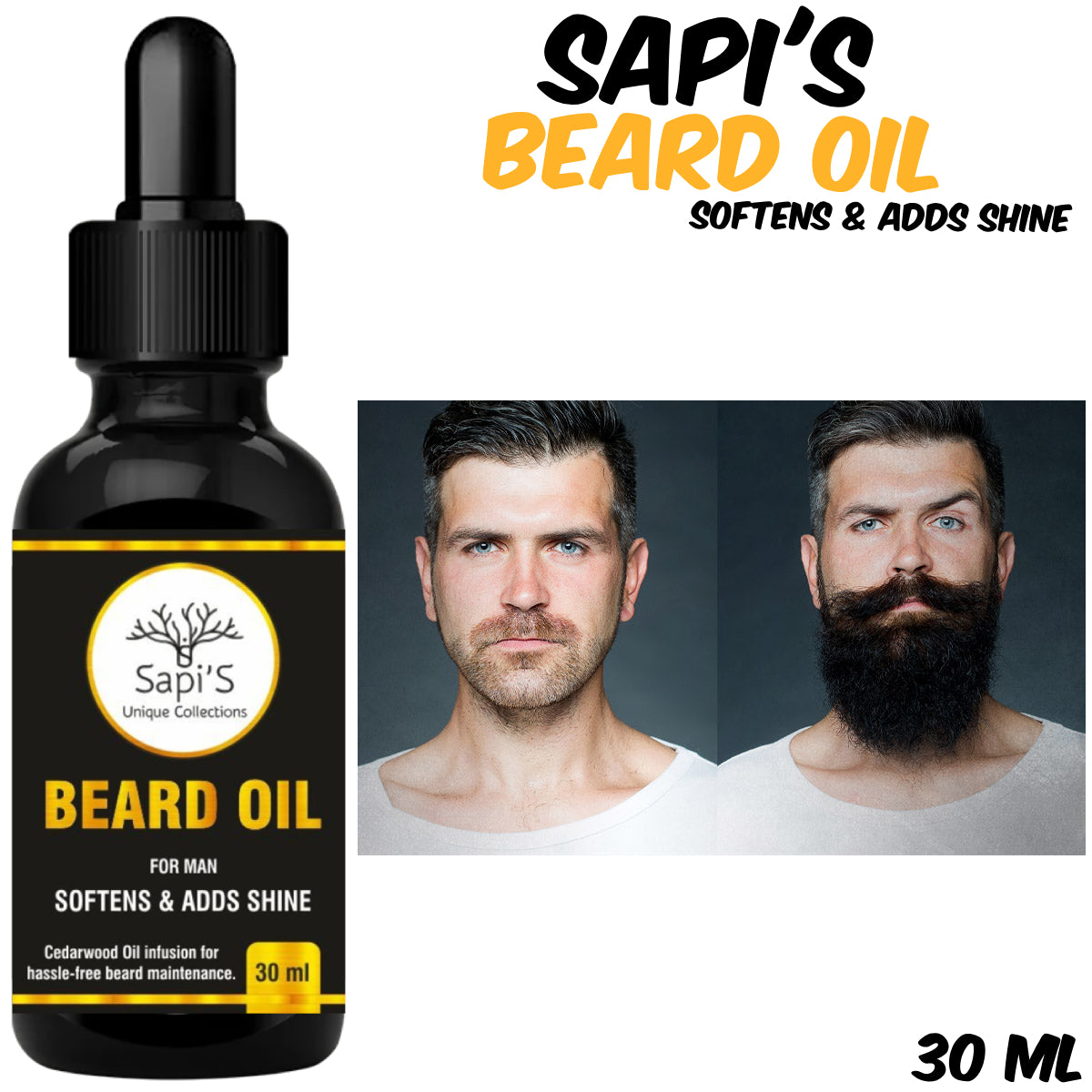 Sapi’S Beard Oil for Men – Cedarwood Infused | Softens, Nourishes & Adds Shine (30ml) - Sapi'S Crafterina