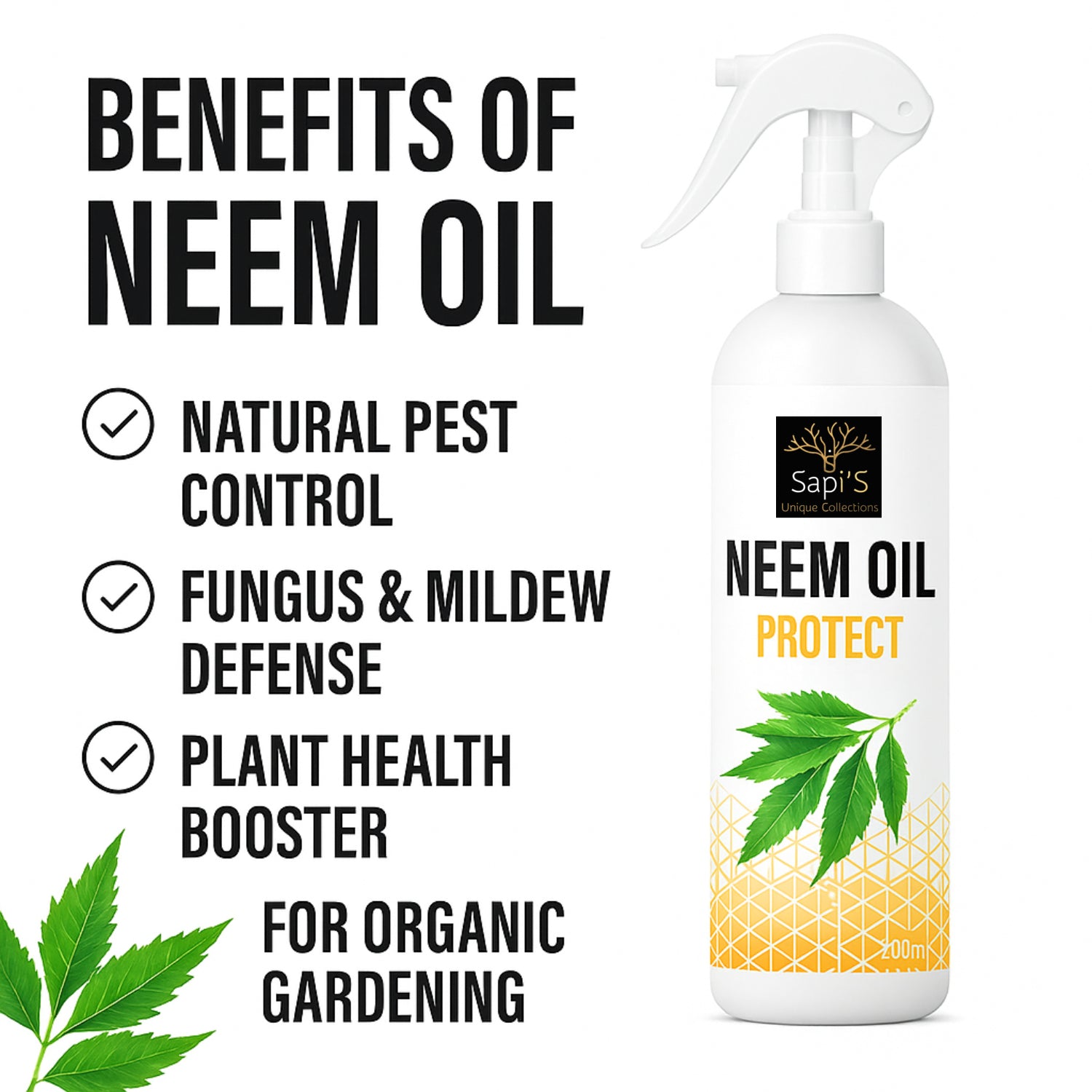 Sapi’S Neem Oil Protect – 200 ml | Natural Garden Pest Control & Plant Care Spray - Sapi'S Crafterina
