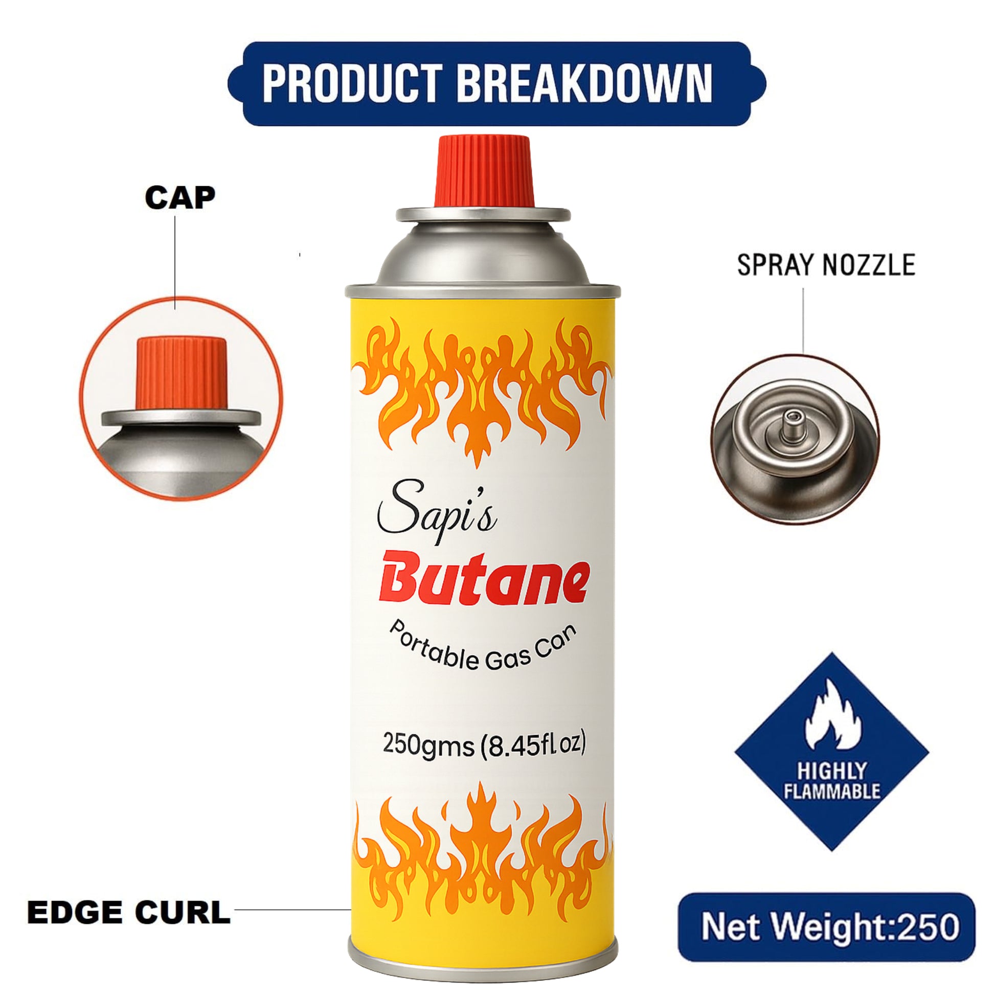 Sapi’S Butane Gas Can – 250 gms | Portable Fuel Cartridge - Sapi'S Crafterina