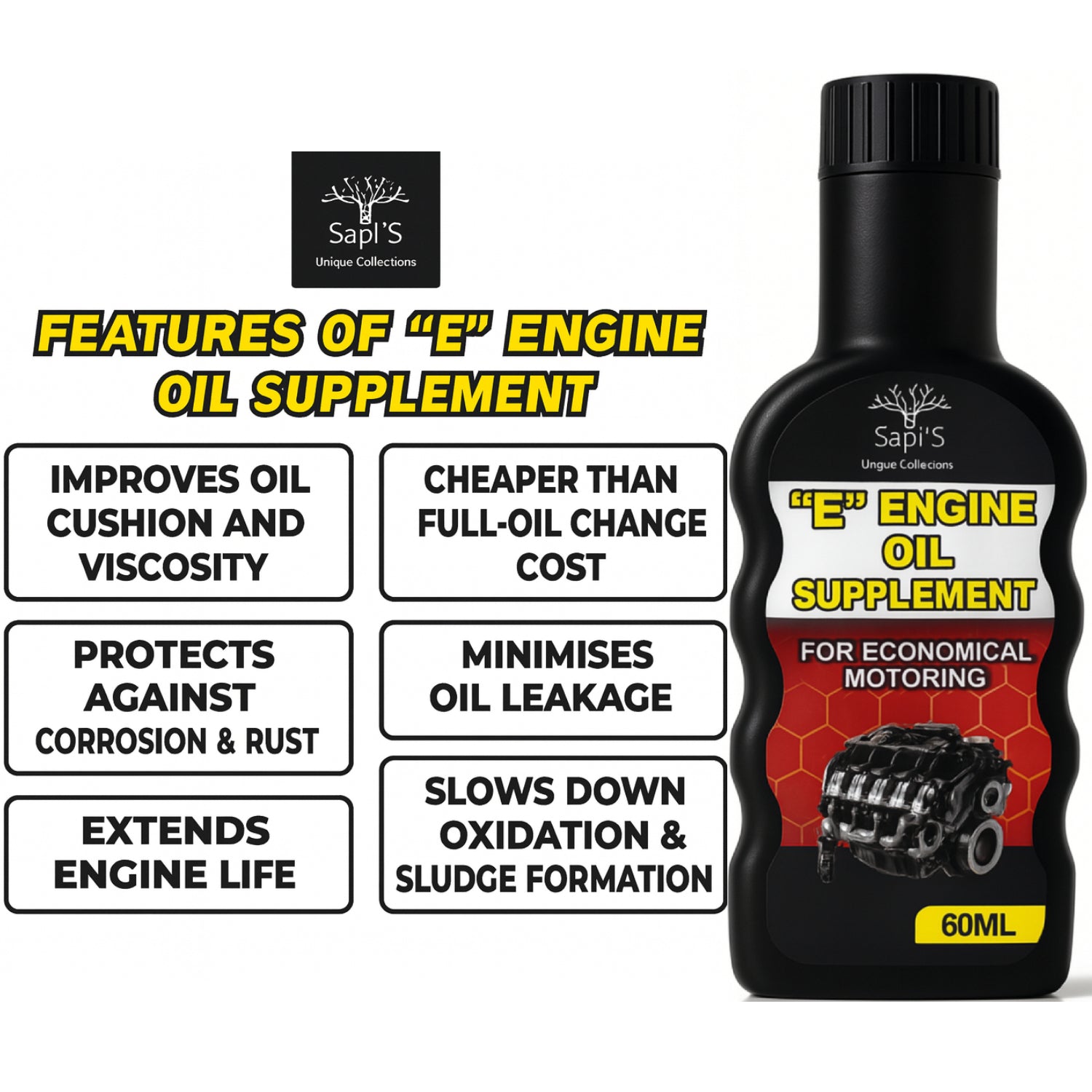 Sapi’S E-Tech Engine Oil Booster – Smooth Drive & Engine Protection (60 ml) - Sapi'S Crafterina