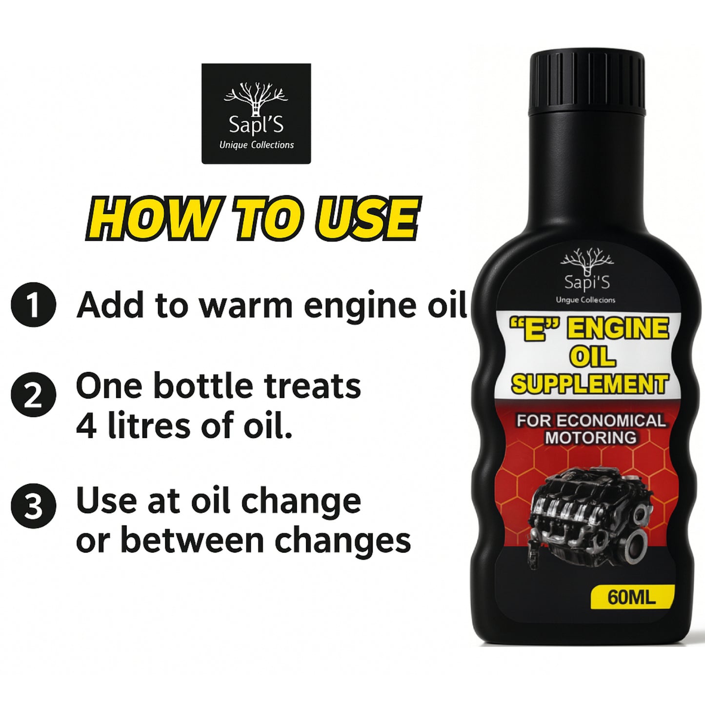 Sapi’S E-Tech Engine Oil Booster – Smooth Drive & Engine Protection (60 ml) - Sapi'S Crafterina