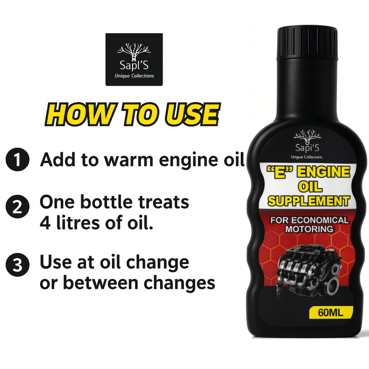 Sapi’S E-Tech Engine Oil Booster – Smooth Drive & Engine Protection (60 ml) - Sapi'S Crafterina