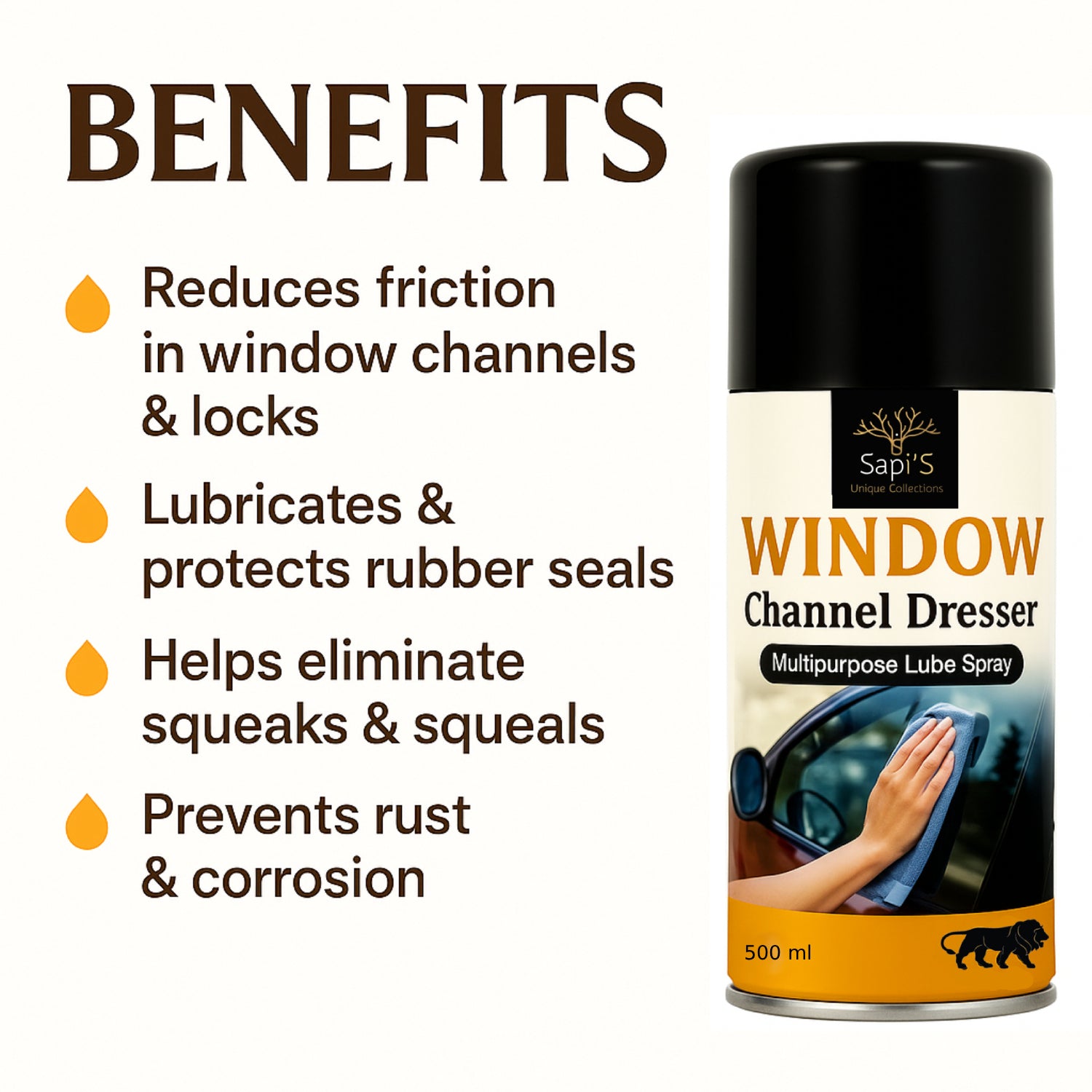 Sapi’S Window Channel Dresser – Multipurpose Lube Spray for Smooth Glass Movement (500 ml) - Sapi'S Crafterina