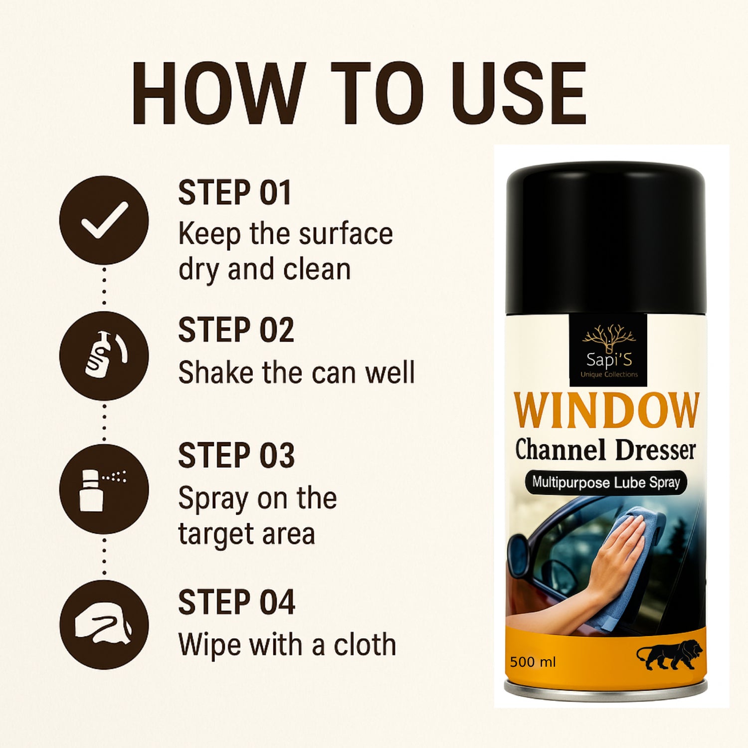Sapi’S Window Channel Dresser – Multipurpose Lube Spray for Smooth Glass Movement (500 ml) - Sapi'S Crafterina