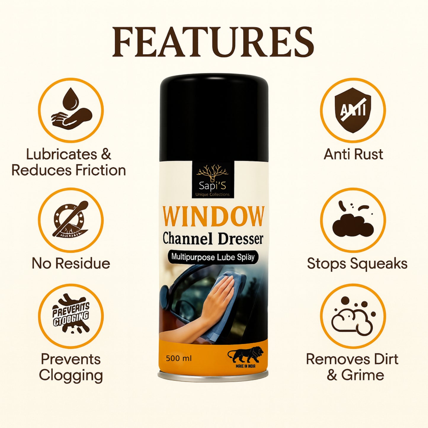 Sapi’S Window Channel Dresser – Multipurpose Lube Spray for Smooth Glass Movement (500 ml) - Sapi'S Crafterina