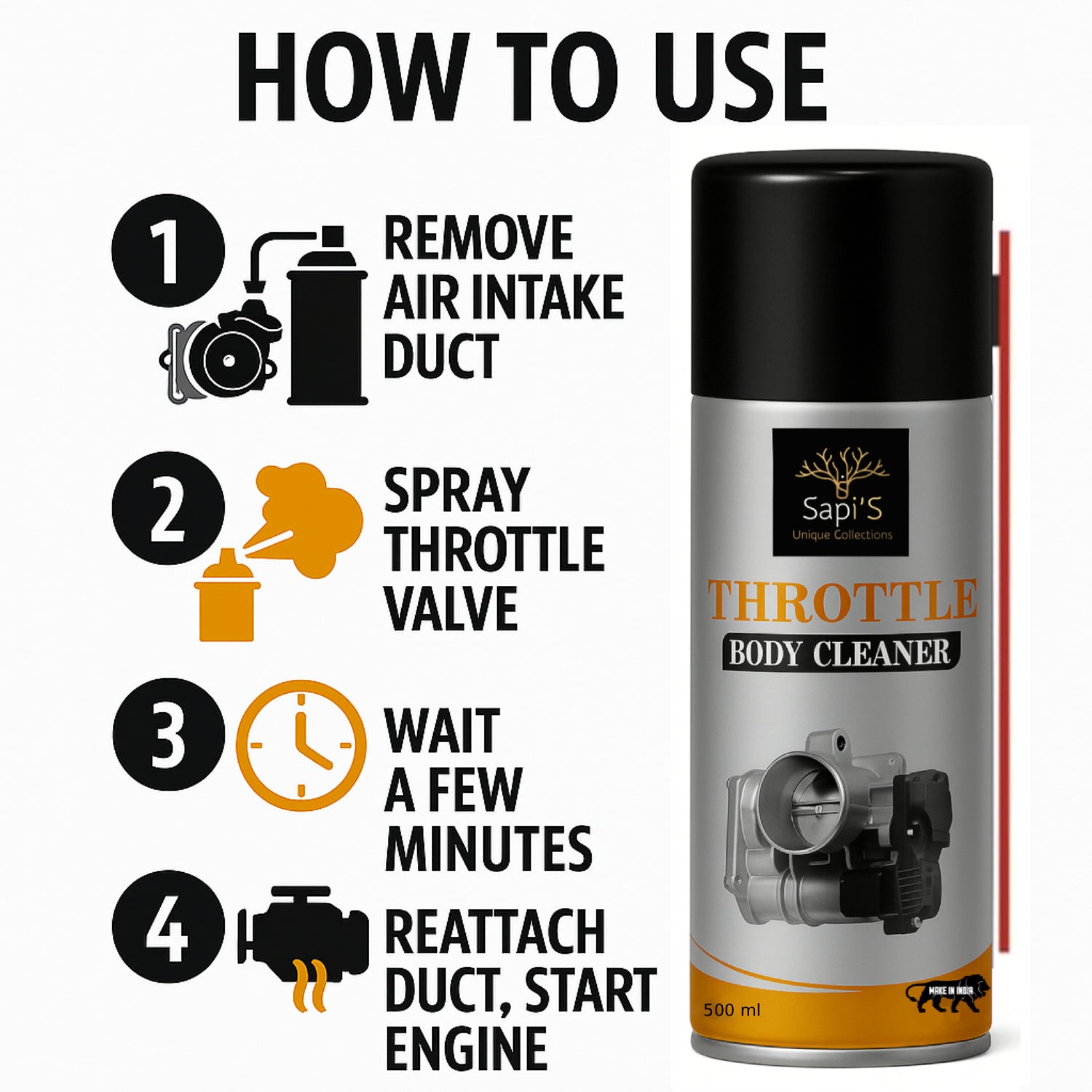 Sapi’S Throttle Body Cleaner Spray – Deep Engine Carbon Cleaner (500 ml) - Sapi'S Crafterina